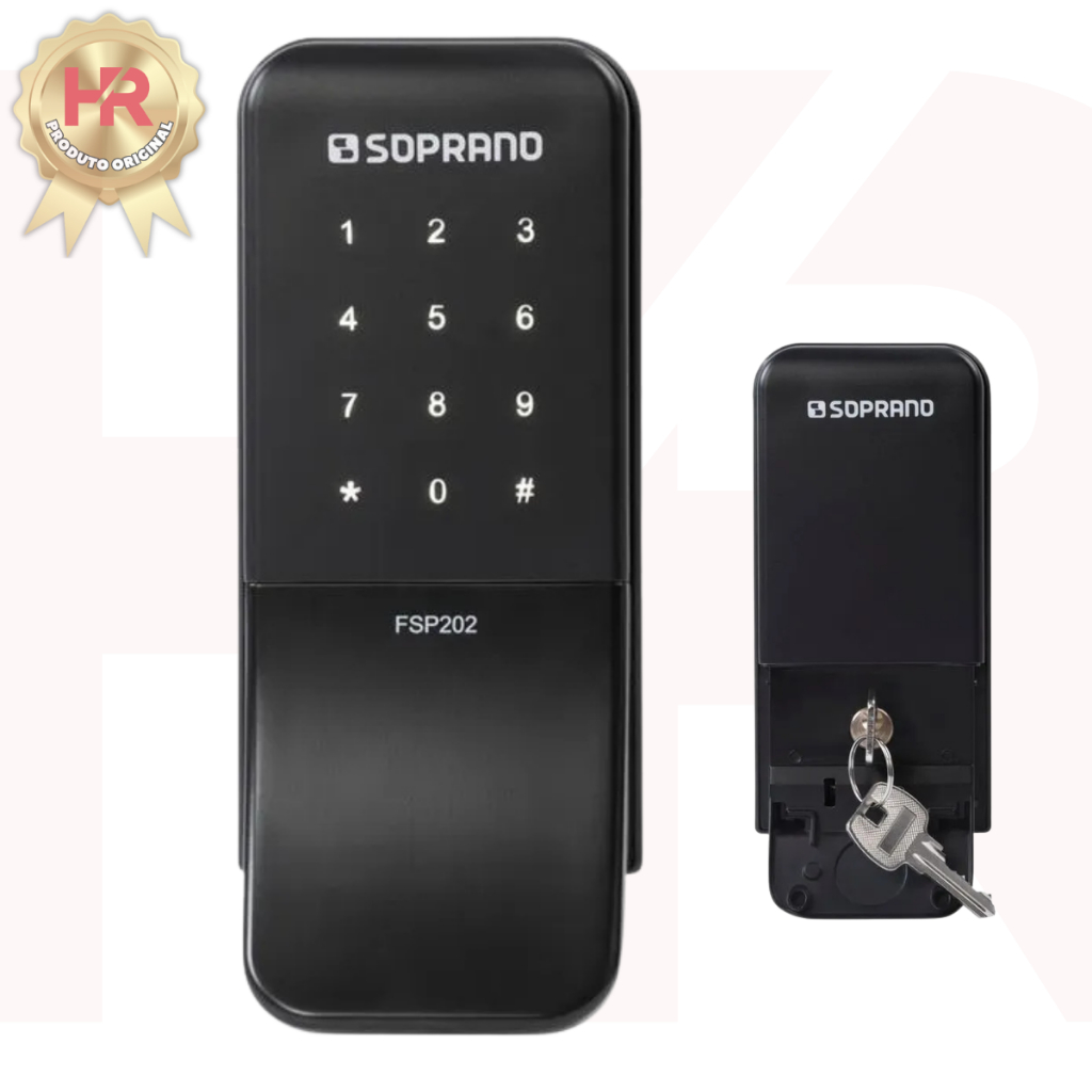 Fechadura Eletronica Sobrepor com Puxador Digital Senha e Chave Soprano