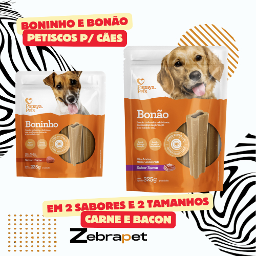 Papaya Pets - Boninho e Bonão - Snack Petisco p/ Cães - Bacon e Carne