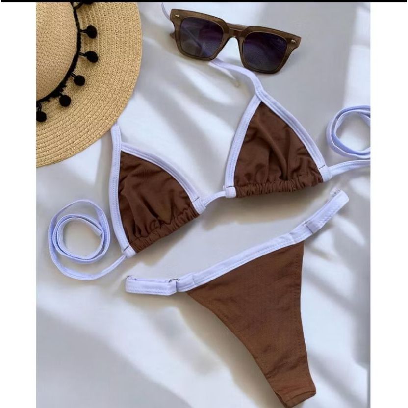 Biquini Cortininha Fita Bicolor Calcinha Com Regulagem