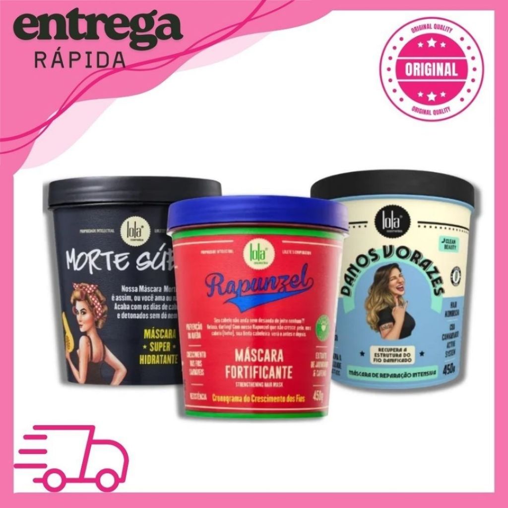 Cronograma Capilar Máscaras Morte Súbita 450g Danos Vorazes 450g Rapunzel 450g Lola Cosmetics