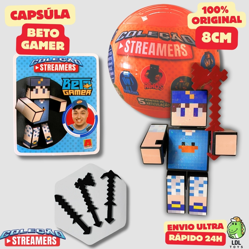 Boneco Colecionável Beto Gamer 8cm + Card Exclusivo + Cartela de Adesivos + 3 Ferramentas Youtuber