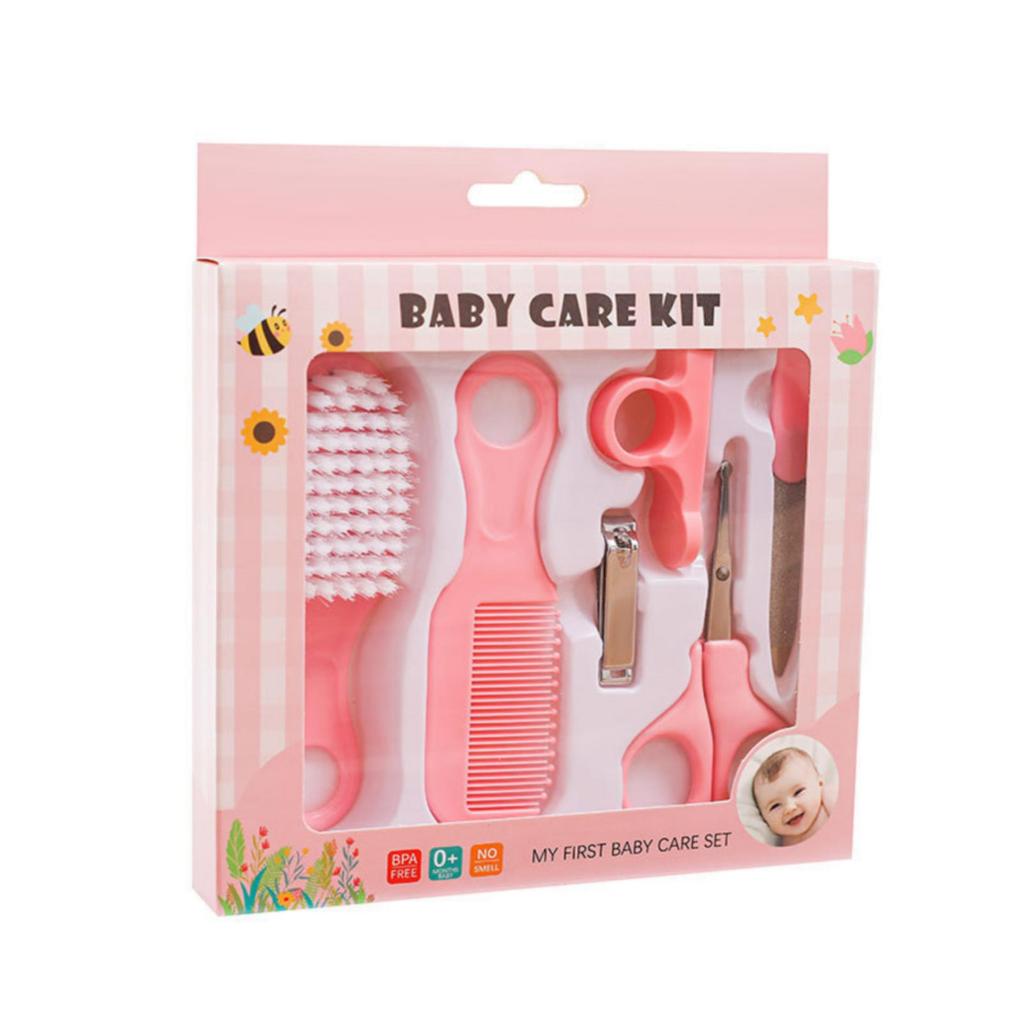 Kit Higiene e Cuidados Infantil Bebê Recém Nascido 6 Peça Menina Menino Lixa Cortador de Unha Pente Tesoura Escova Macia
