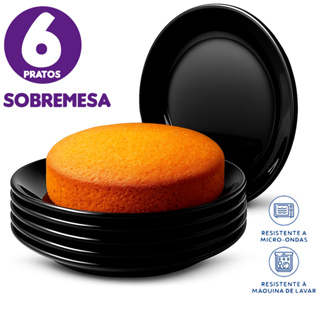 Kit Jogo de 06 Unidades Pratos Sobremesa redondo Preto Opaline Liso 19,5 cm Vidro Temperado em Oferta na Shopee