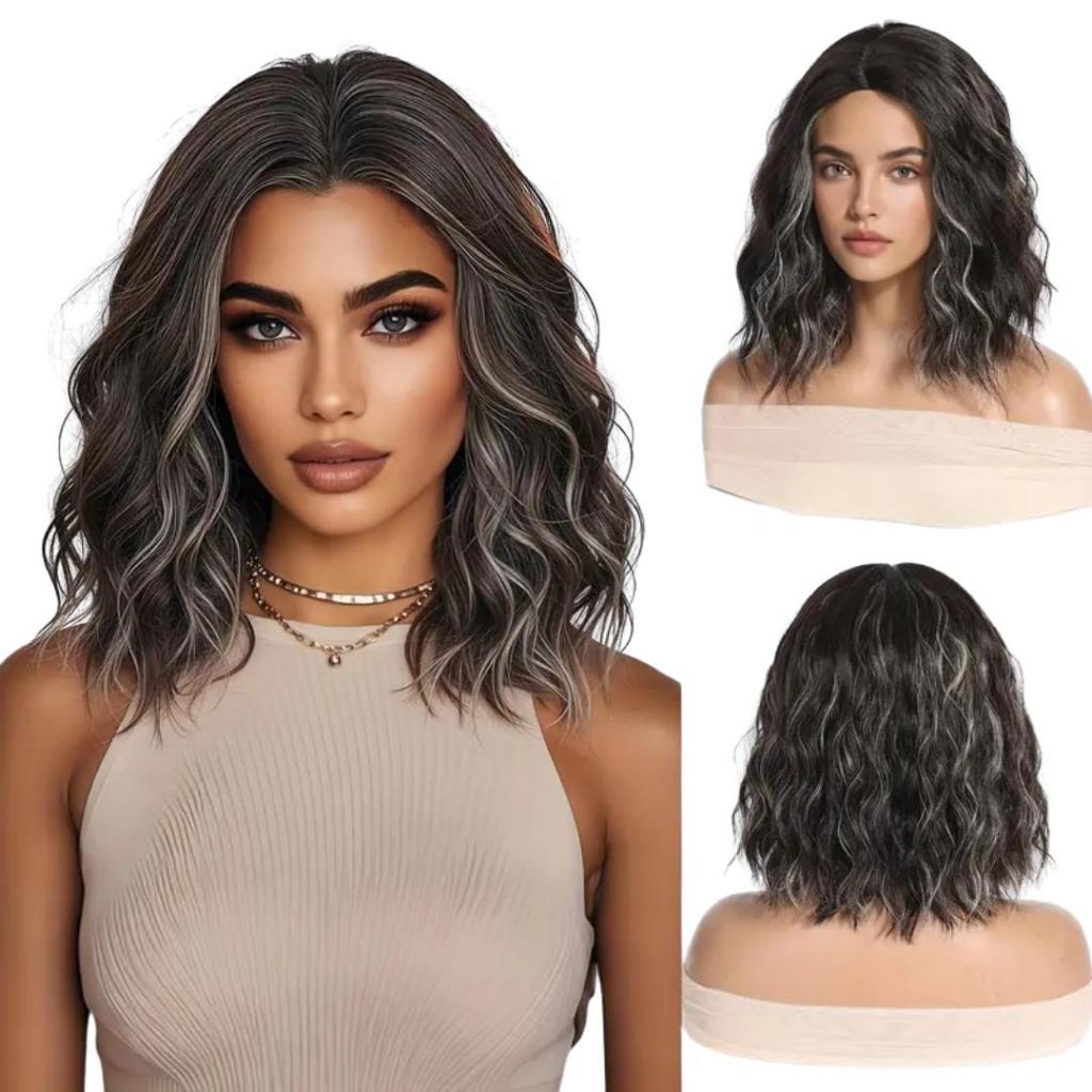 Peruca Ondulada Curta Sem Franja Fibra Orgânica 40cm + Cap