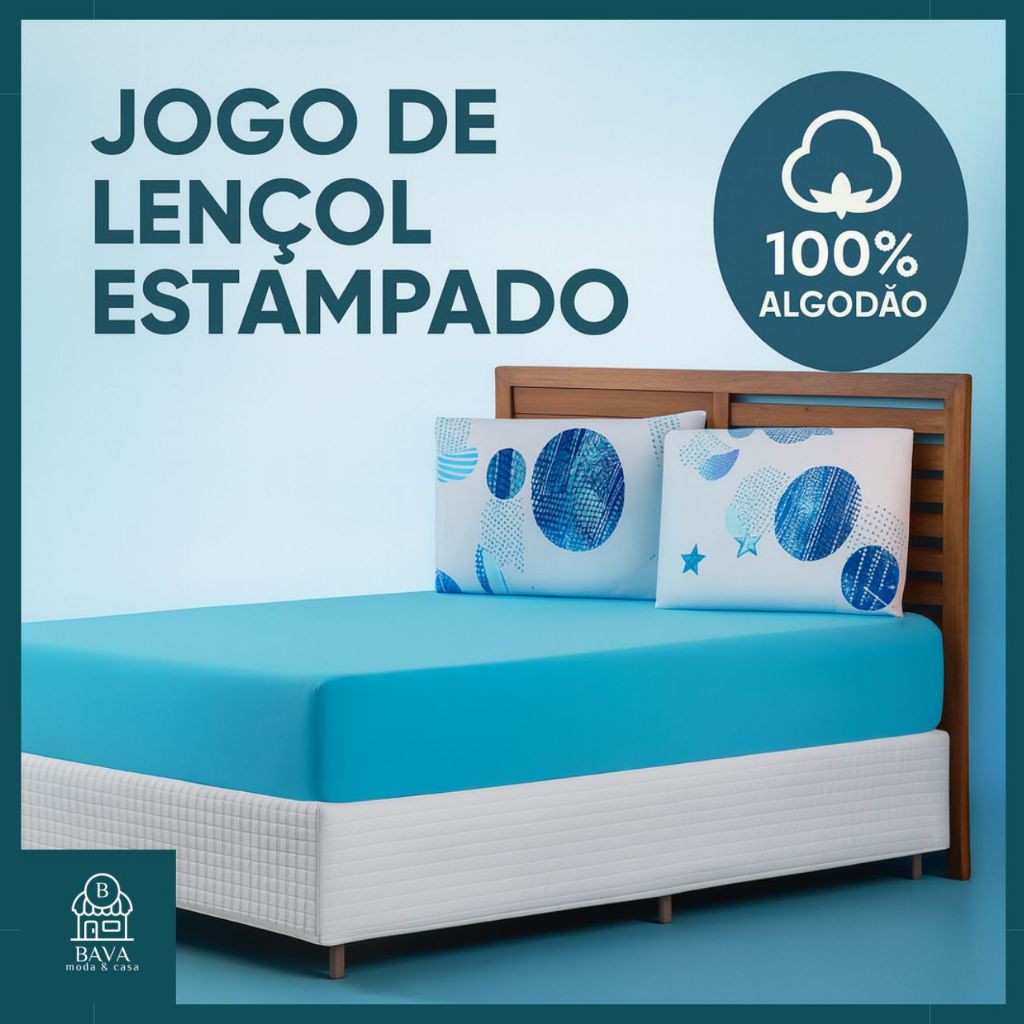 Jogo de Lençol Queen 3 Peças – Malha 100% Algodão | Estampado Premium | C/ Elástico - BAVATEX em Oferta na Shopee