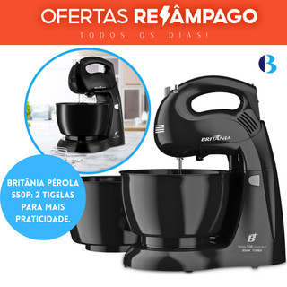 Batedeira Britânia Pérola 550 Double Bowl Preta 2 Tigelas 500W 127V - Para Massas, Bolos e Chatilly!
