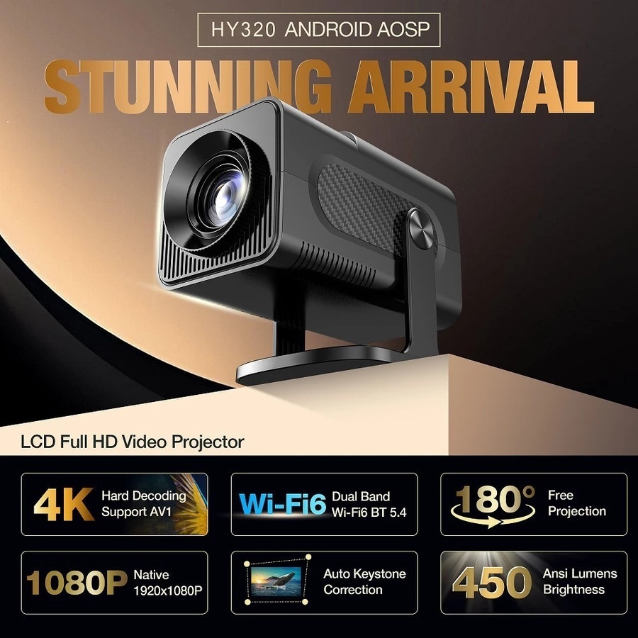 Atualizado Projetor Smart HY320 Android Full HD 1920x1080 Bluetooth Wi-fi