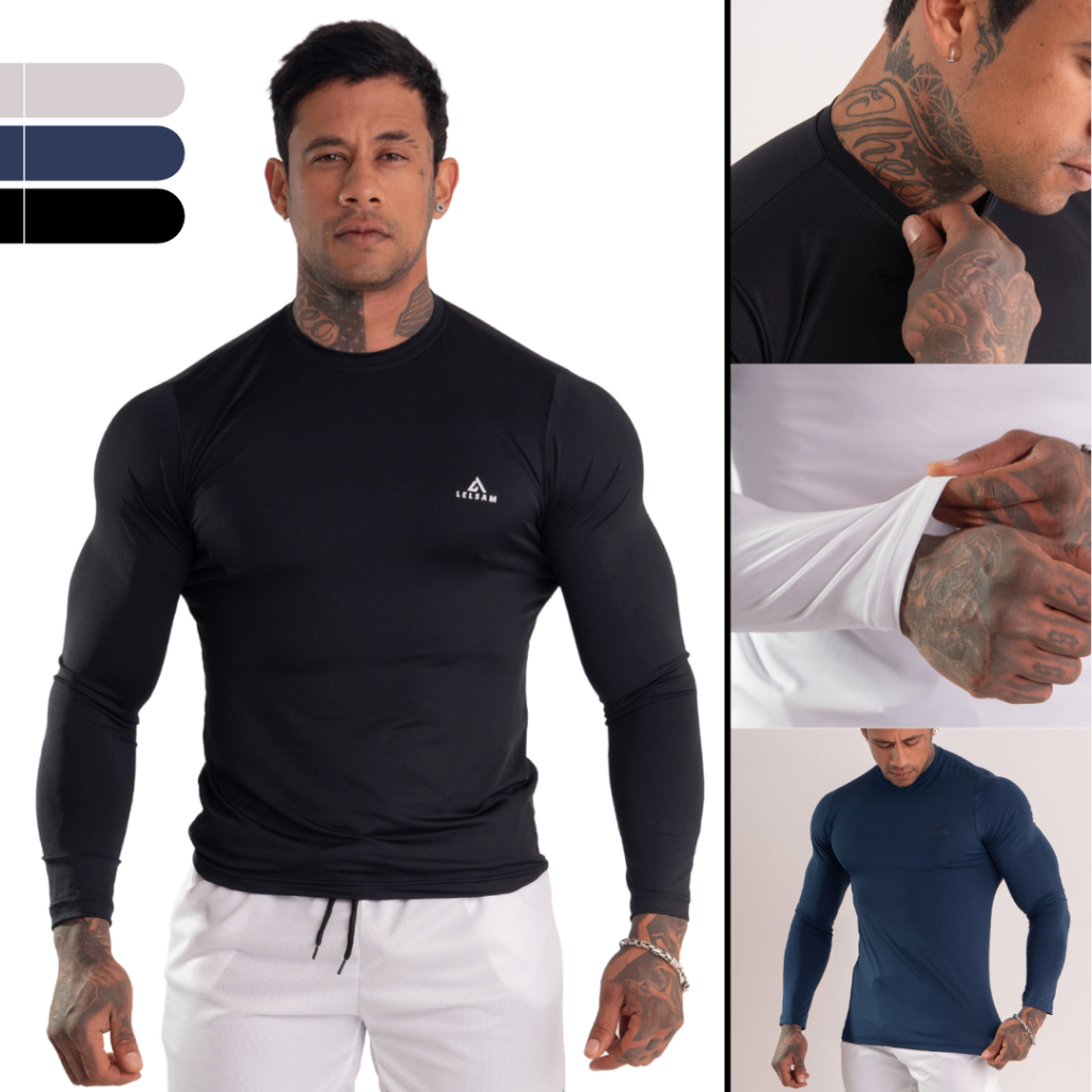 Camisas Térmicas Masculina Esportiva Proteção UV Manga Longa Compressão Corrida Academia Treino