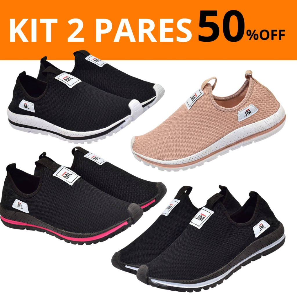 Kit 2 Tenis Feminino Esportivo Academia Caminhada Tênis Meia Feminino Confortável Macio Sapato Leve