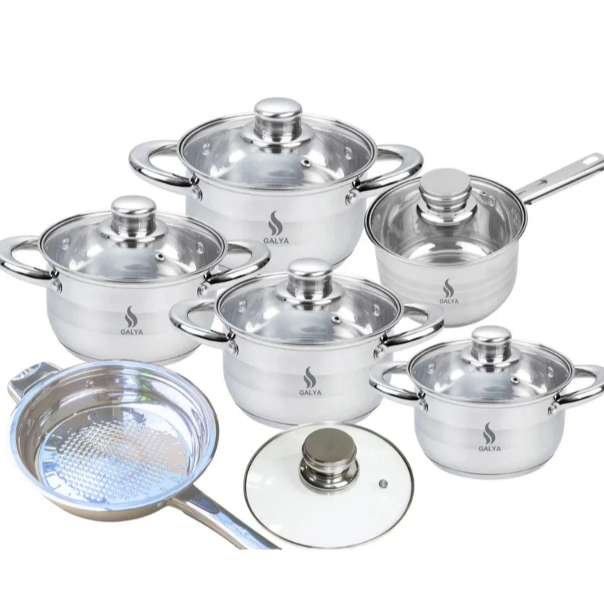 Imagem Jogo de Panelas Galya Aço Inox Fundo Triplo Fogão De Indução E Gas