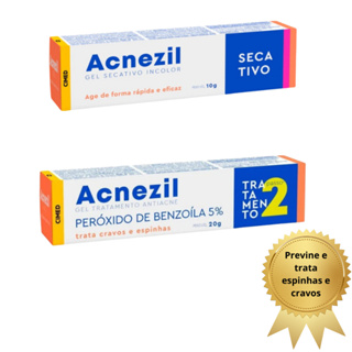Kit Tratamento Anti-Acne: Gel Secativo + Peróxido de Benzoíla Acnezil em Oferta na Shopee