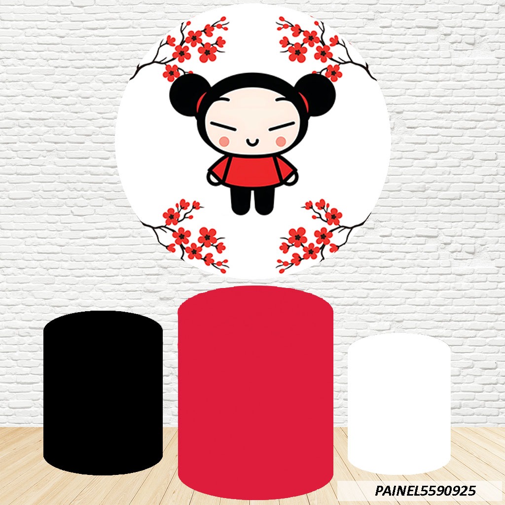 Kit de Capas Painel Redondo Sublimado Pucca 1,50M + Trio Capas de Cilindro C/Elástico