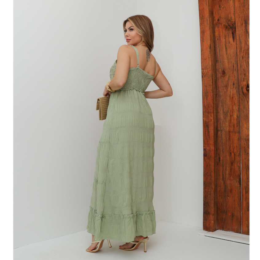 Vestido Longo Feminino Elegante Festa Casamento Liso Alcinha Crochê Verão 3RD SD1652 · foto 2