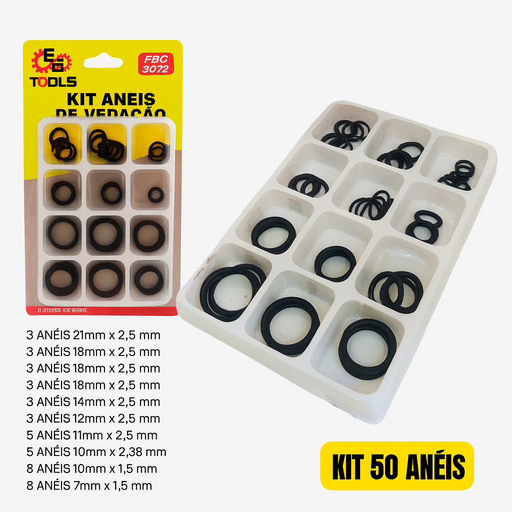 Kit 50 Anéis de Vedação FBG 3072 | Borracha de Alta Resistência