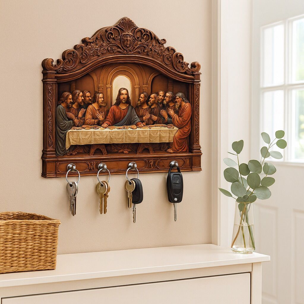 Porta-Chave Decorativo De Parede Com -Santa Ceia presente(Não é relevo)