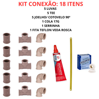 Kit Instalação Conexões Hidráulicas PVC 25mm 3/4 Joelho Tee Luva Cola Serrinha em Oferta na Shopee