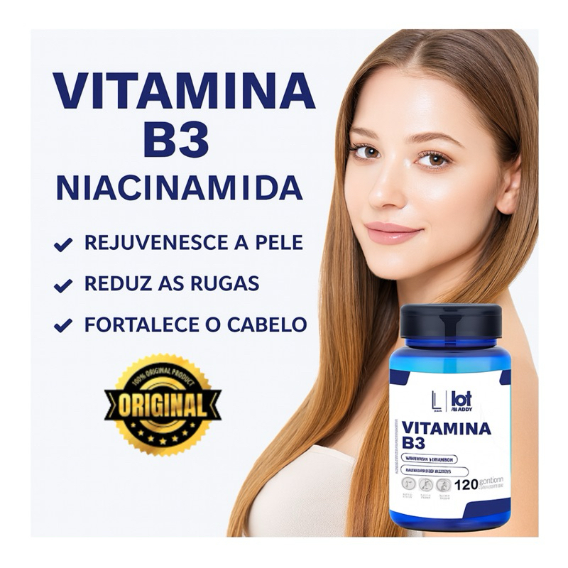 Vitamina B3 Niacina 120 cápsulas Circulação Pele Sistema Nervoso Lot Nutrition