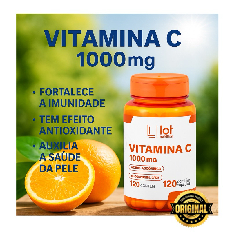 Vitamina C 1.000mg 120 cápsulas Imunidade Alta Potência Antioxidante Lot Nutrition