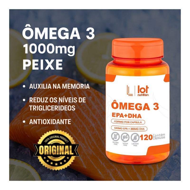 Ômega 3 1000mg 120 cápsulas Saúde Cardiovascular Lot Nutrition