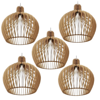 Kit 5 Luminaria Pendente de Teto Grande Modelo Vintage Cor cru De Madeira - 5Gmc / sf em Oferta na Shopee