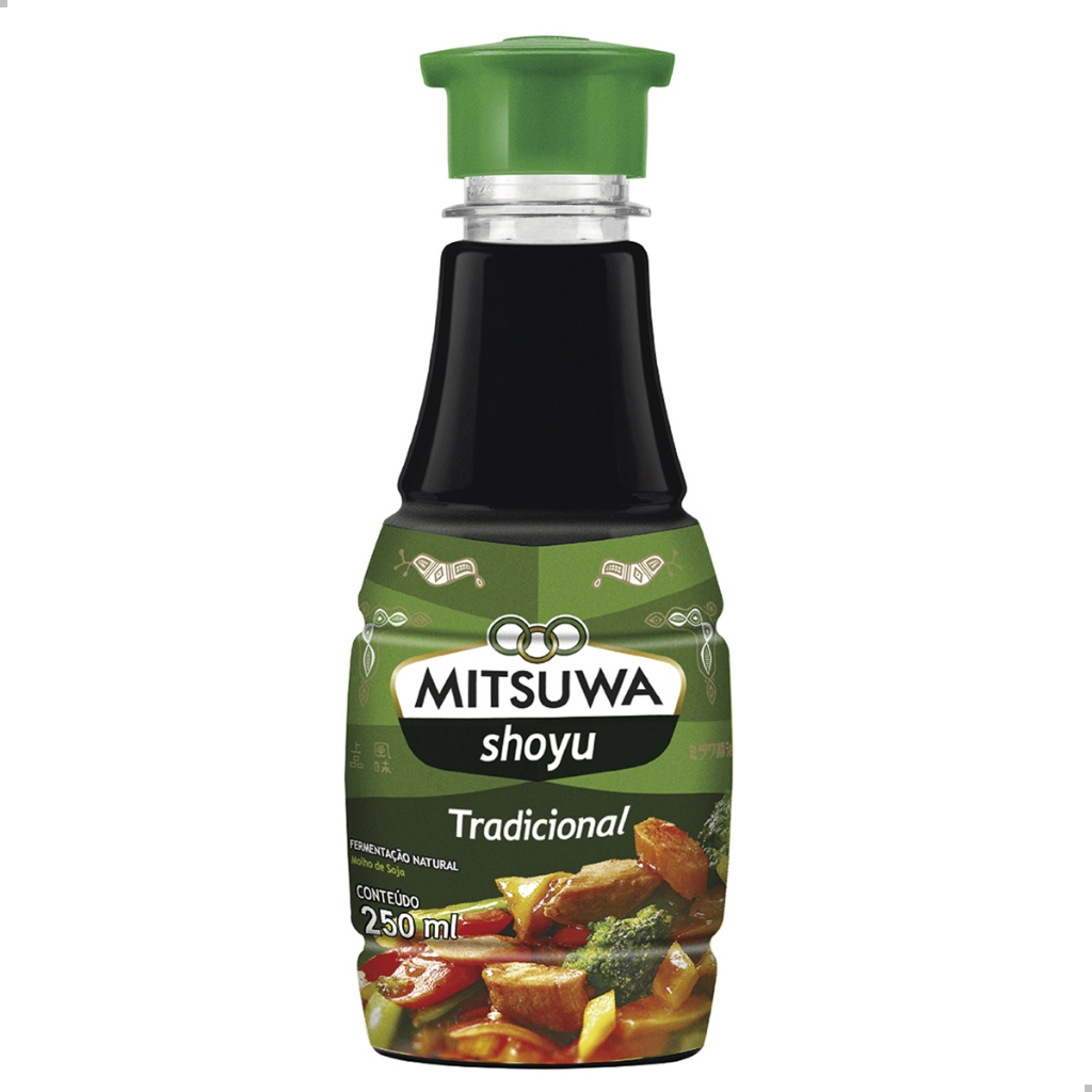 Molho Shoyu Tradicional Mitsuwa em Frasco 250ml Tampa Verde Fermentação Natural