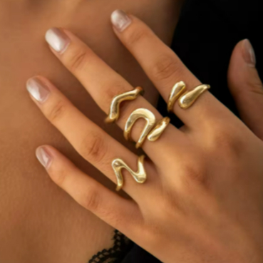 Kit Anéis Anel Ouro Ajustável Dourado Prata Joias  Gota Feminino Acessórios Tendência Metal em Oferta na Shopee