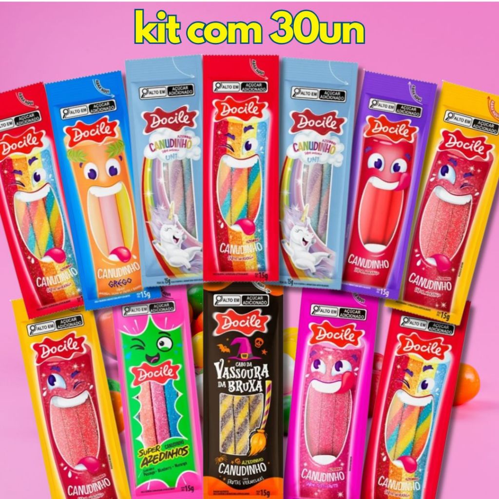 Kit Com 30 Pacotes de Bala Docile Regaliz Sabores Variados Sortidos