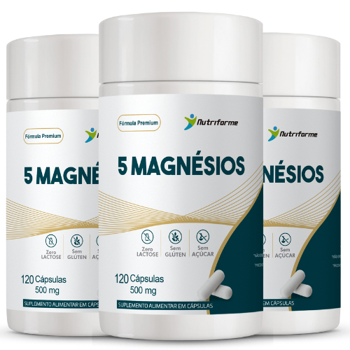 5 Magnésios 360 Cápsulas | Nutriforme | Mag Malato/mag Bisglicinato/cloreto de mag/hidróxido de mag