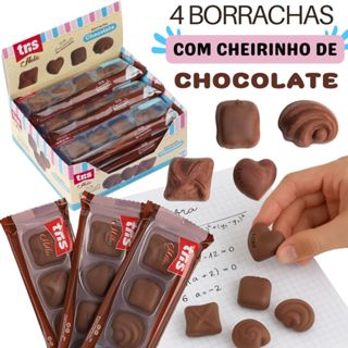 Kit 4 Borracha Escolar Papelaria Fofa Cheiro De Chocolate Formato Divertido E Não Mancha O Papel em Oferta na Shopee