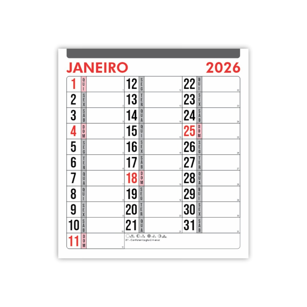 Calendário 2026 Bloco B Refil Mensal para Folhinha Grande Parede Anotações Números Grandes Escritório Casa Organização