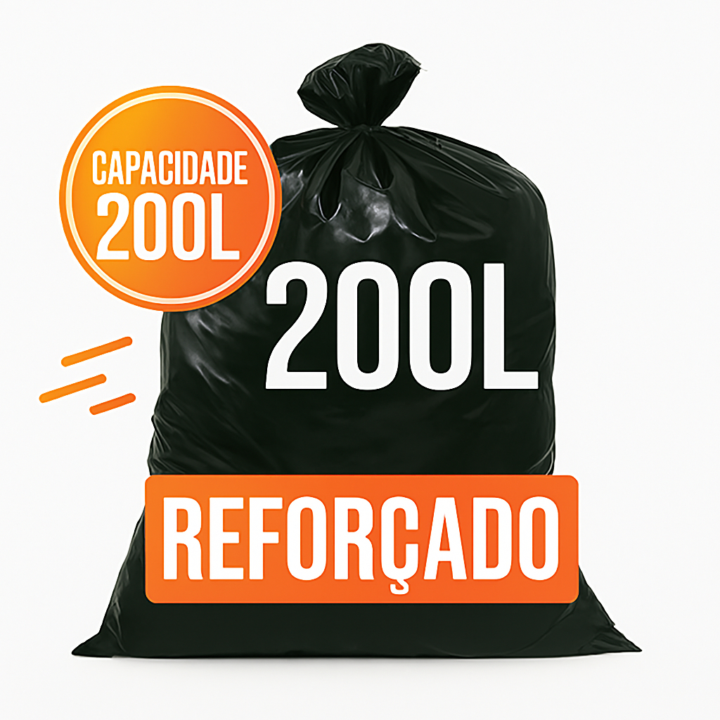 Saco de Lixo Preto 200L Reforçado FORTE 100X90 Alta Densidade Micra 5 Residencial e Comercial