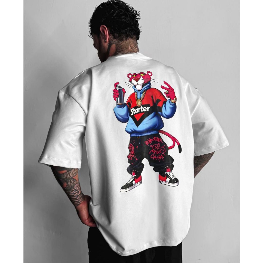 Camiseta Oversized Pantera Cor-de-Rosa Starter Streetwear Unissex Aftersoul