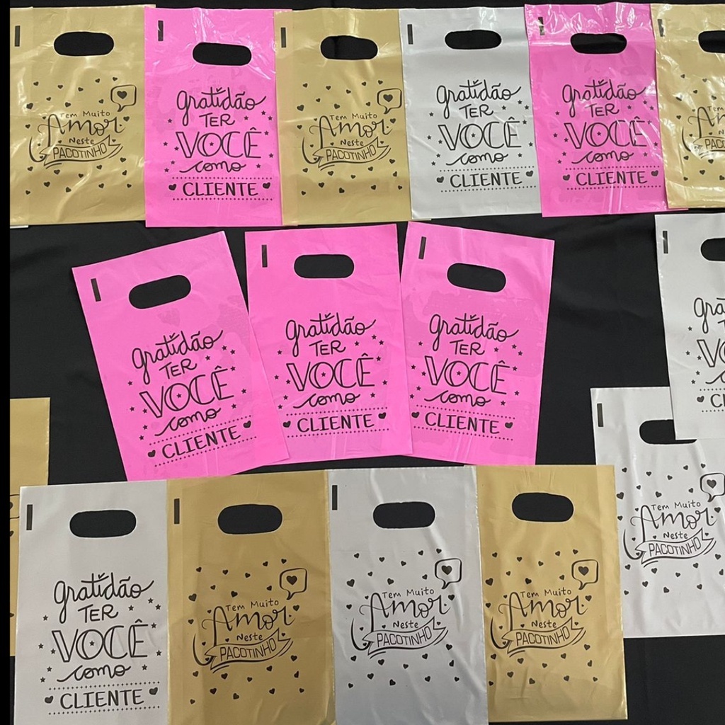 100 Sacolas Plásticas Frase 16X20 20X30 30X40 40X50 Boca de Palhaço Alça Vazada Sacola Lembrancinha em Oferta na Shopee