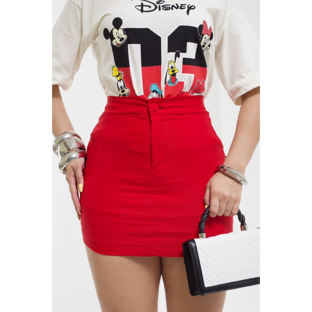 Short Saia  Alfaitaria Bengaline Frente e trás Feminino Tradicional Com Ziper