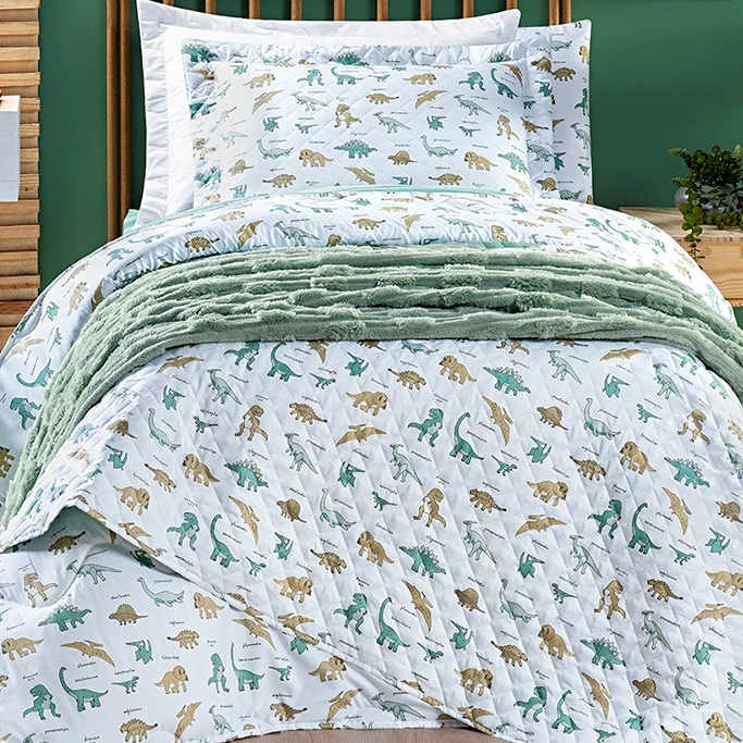 Kit Cobre Leito Colcha Dinossauro Dino Dupla Face Solteiro 2 Peças! em Oferta na Shopee