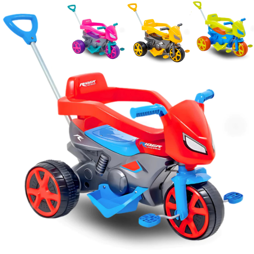 Triciclo Infantil com Haste e Pedal Moto Andador Passeio Motoca Rider Usual Brinquedos em Oferta na Shopee