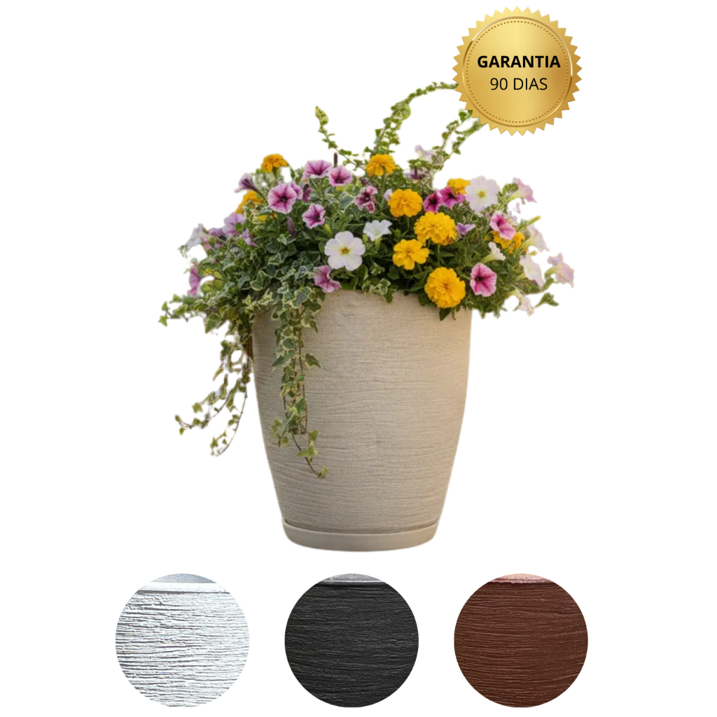 Vaso para Plantas Medio Decorativo em Polietileno Coluna Bojo Escovado N1 com Prato Coletor em Oferta na Shopee