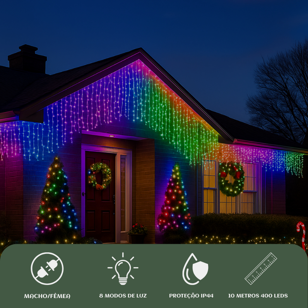 Cascata 400 Led's 10m Natal Pisca Pisca IP44 Lâmpadas Luz Com 8 Funções Decoração 110v/220v LuvinCo — imagem 2 de 2