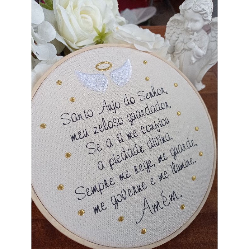 Bastidor Santo Anjo com Oração Bordado Computadorizado | Porta Maternidade em Oferta na Shopee