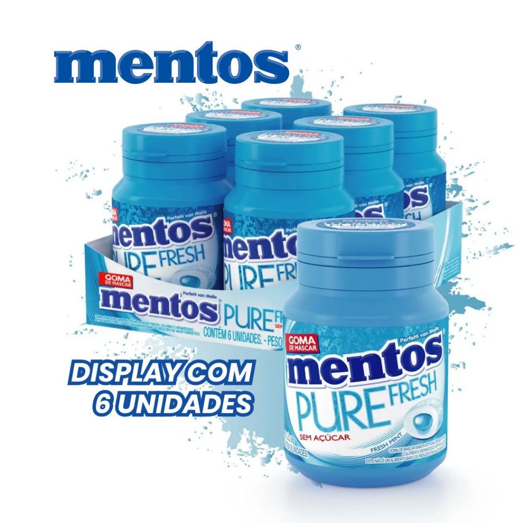Mentos Pure Fresh Mint Garrafa Sem Açúcar Goma de Mascar Caixa com 6 Unidades de 56g