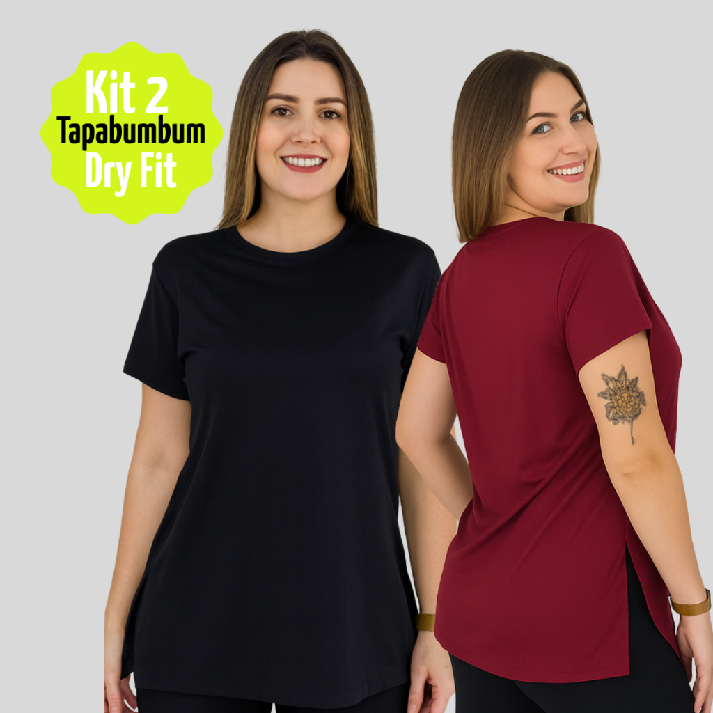 Kit 2 Camiseta Feminina Tapa Bumbum Academia Camiseta Long Line Fitness Casual Esportivo Leve