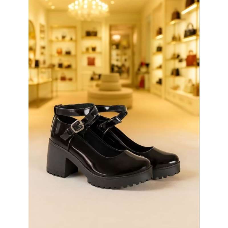 Sapato Feminino Verniz Preto Salto Grosso Confortável com Fivela e  MaryJane em Oferta na Shopee