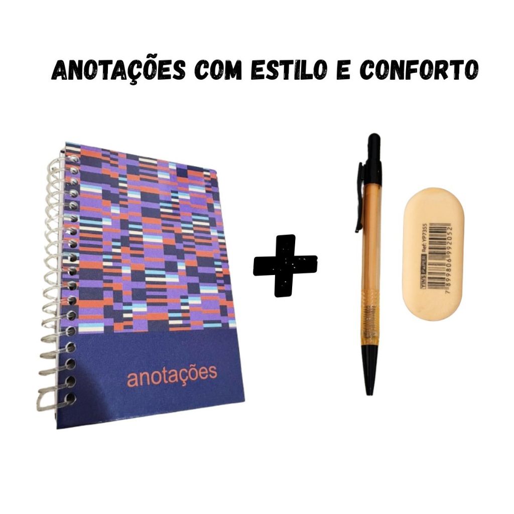 Caderno de Anotações 96fls + Lapiseira 2.0 e Borracha