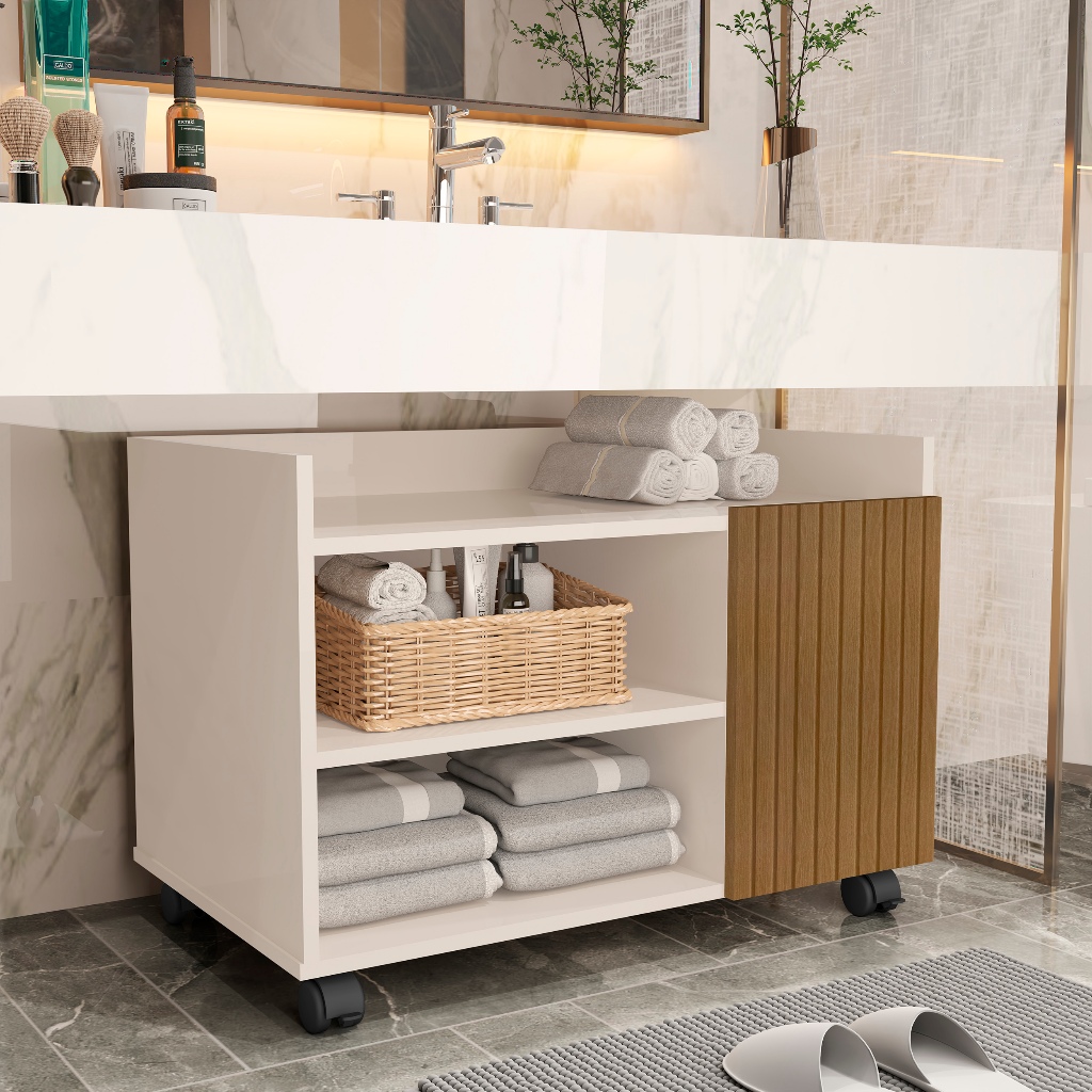 Gabinete Organizador Para Banheiro ou Lavabo Armário Com Rodízio e Porta Envio Imediato.