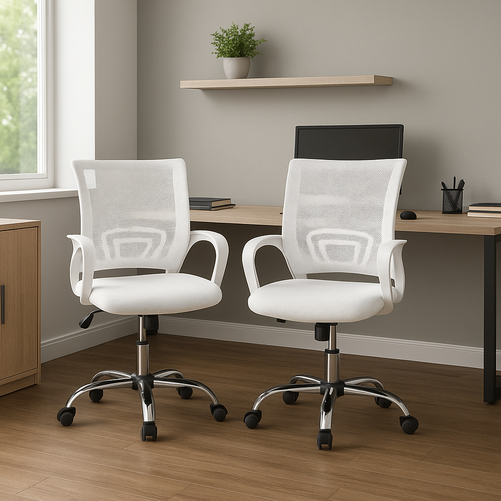 Kit 2 Cadeiras de Escritório Giratória Office Arco Estofado Mesh com Altura Ajustável Rodízios 360° em Oferta na Shopee