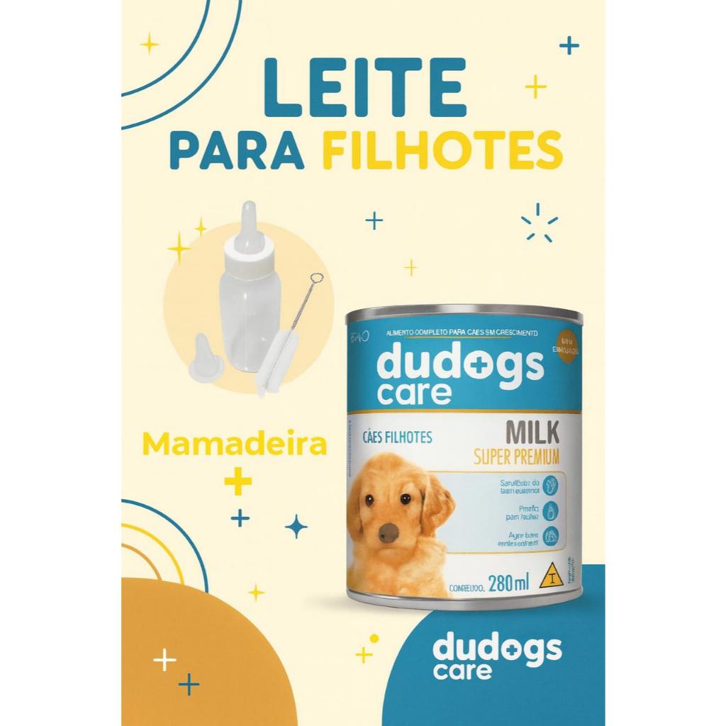 Kit Mamadeira pet e Leite Pronto para Filhotes gatos e cachorroS Dudogs Care 280m 1 leite dudogs + 1 mamadeira