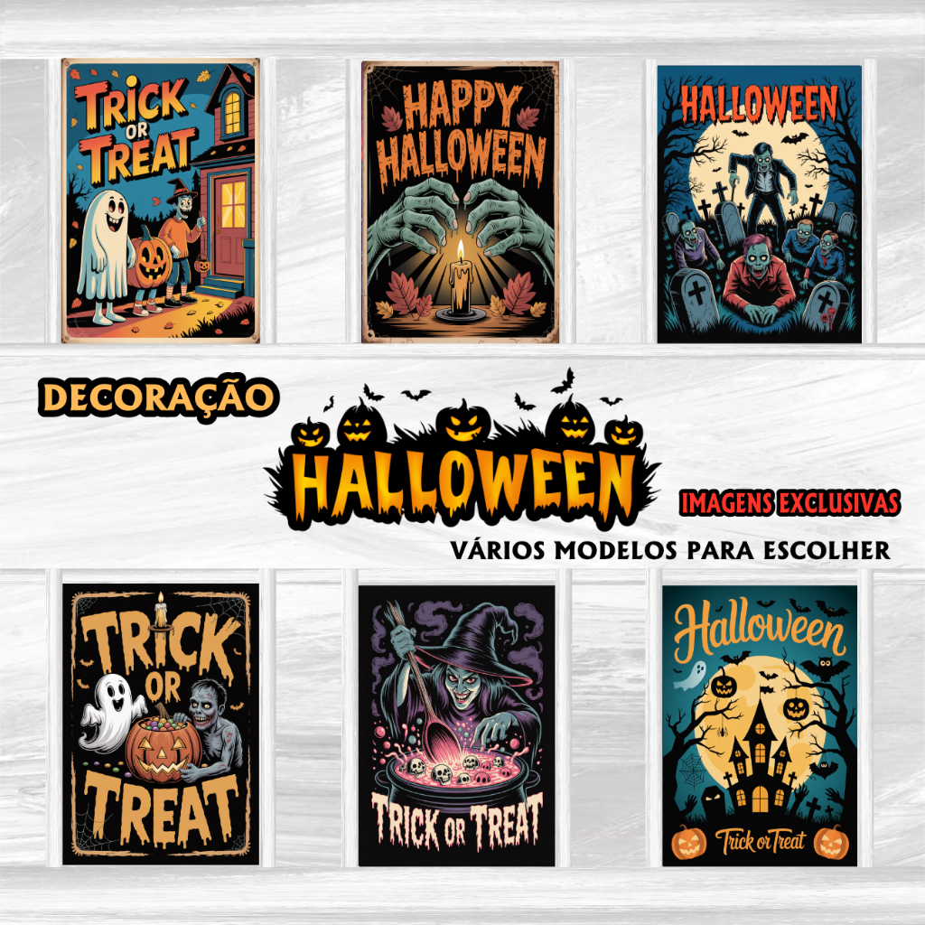 Kit Placas Decorativas Quadros Halloween Decoração Festa Evento Balada