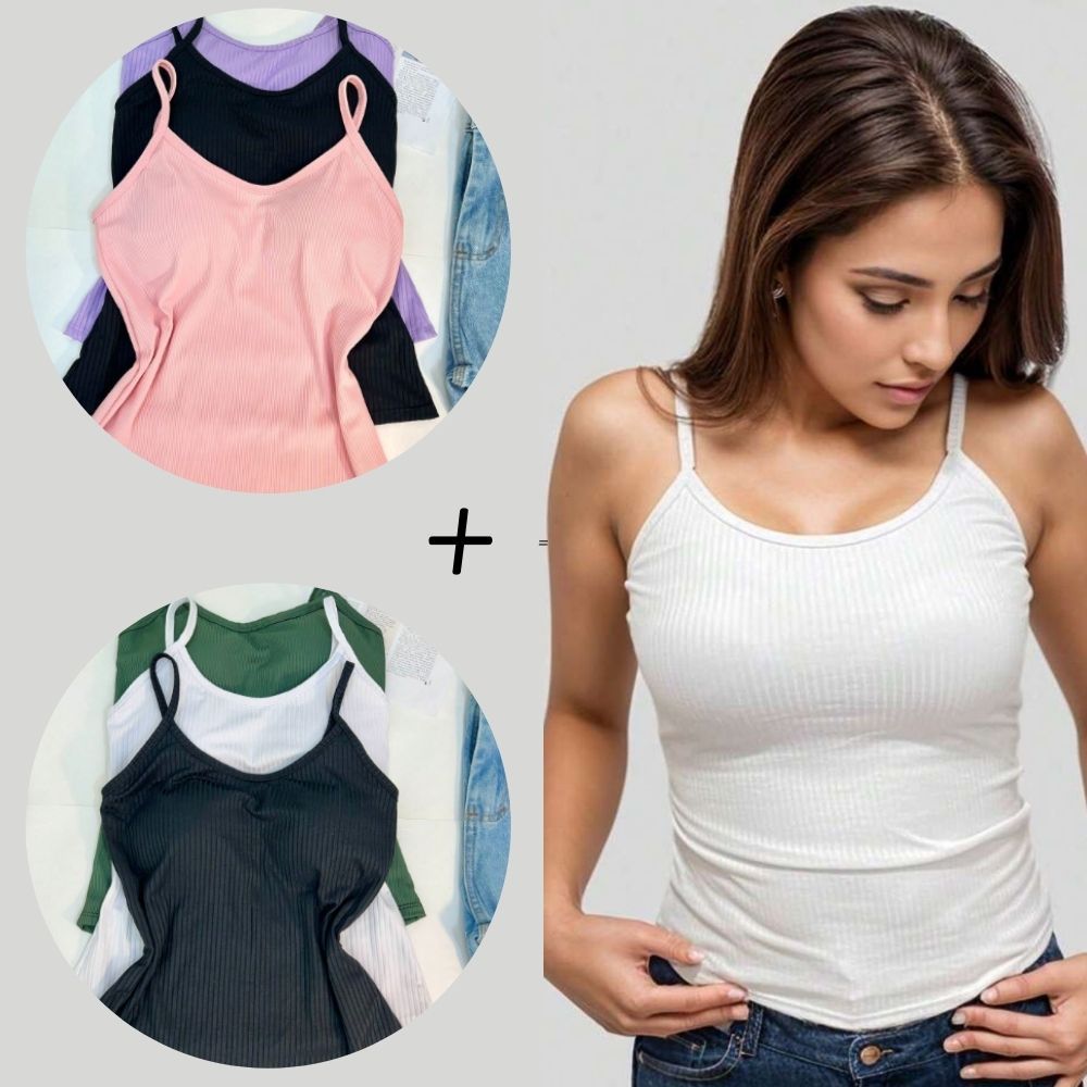 Blusas Ribana Kit 5 Canelada Lisa Básica Regata Moda Casual