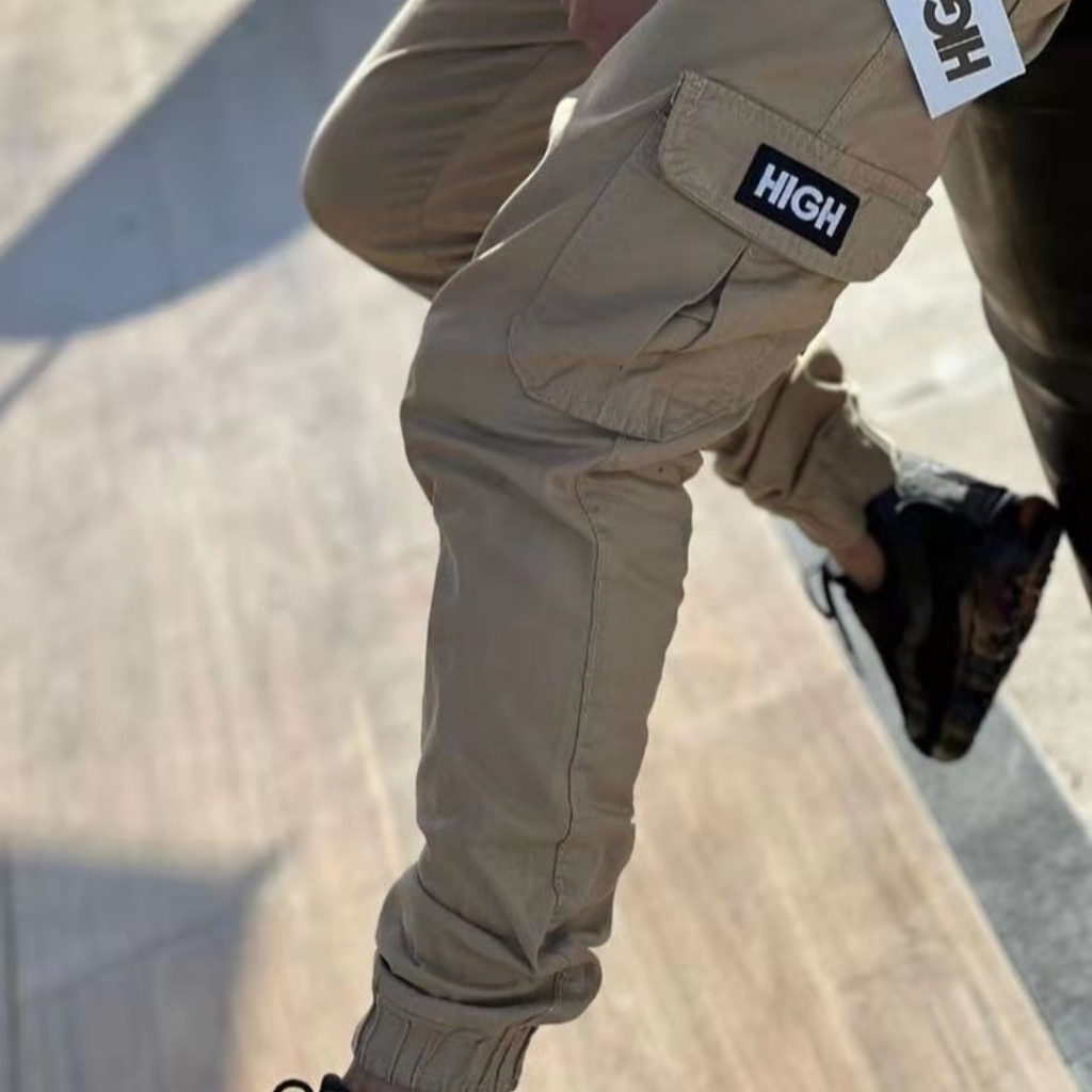 Calça Cargo Jogger Masculina Sarja Com Punho esportivo HiG1H PRETA