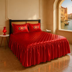 Kit Colcha Cobre Leito Cetim 3 ou 2 Peças Matelado Casal Solteiro Com Babado 2 Fonhas ou 1 Fronha